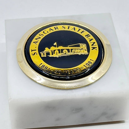 1981 St. Ansgar State Bank Iowa 90th Anniversary Marble Paperweight SD3
