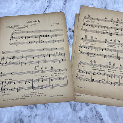 1929 Melancholy  - Ben Ryan, Lou Handman - Vintage Sheet Music V39-4