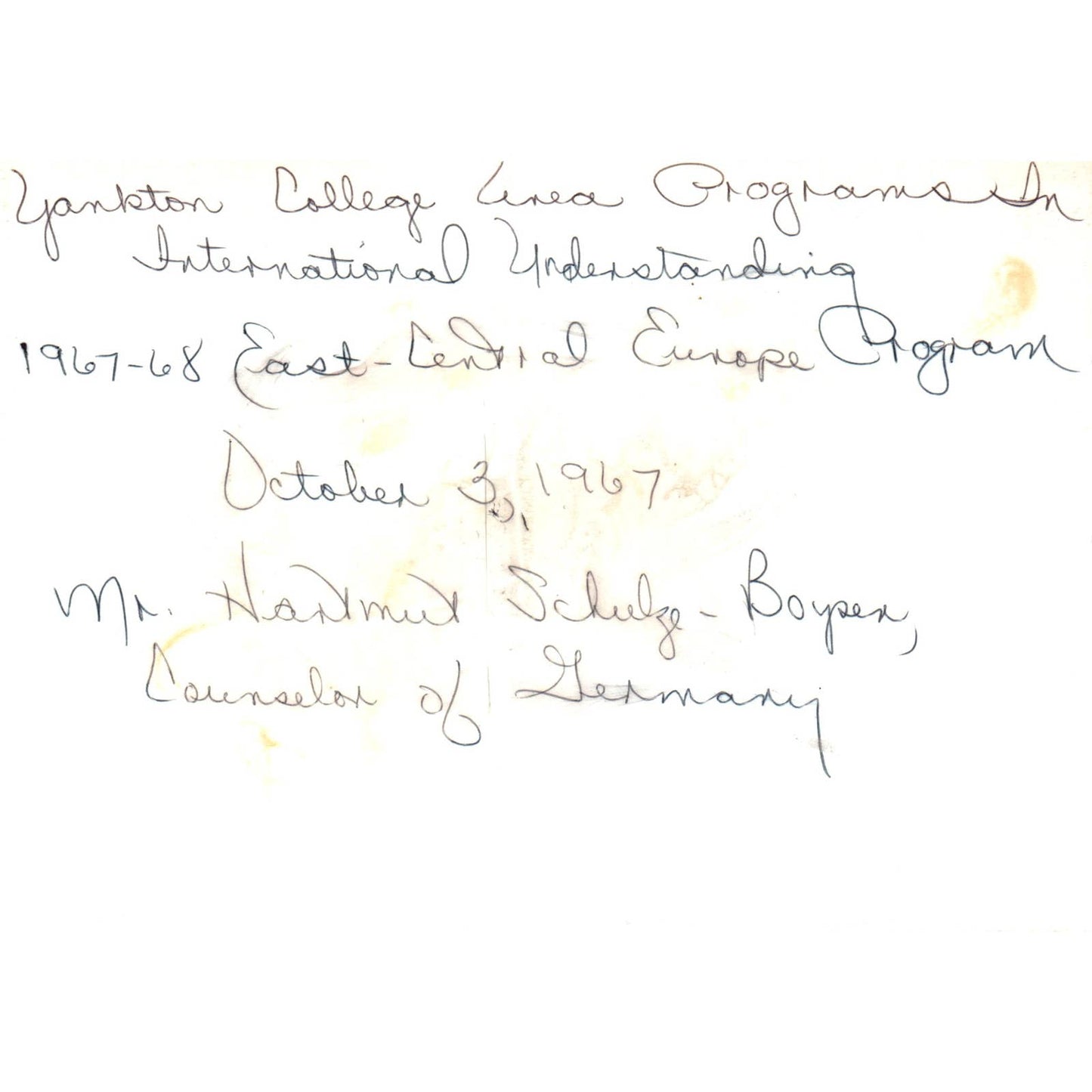 Mr. Hartmut Schulze-Boysen Germany at Yankton College 1967 Photo 5x7 TK1-P4