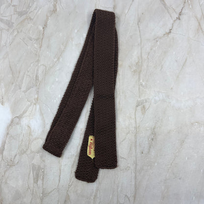 1960s Men's DUPONT Nylon NECKTIE Tie Skinny Square End Bottom Brown Knit TC9