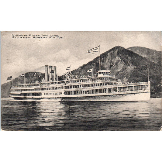 Hudson River Day Line Steamer Robert Fulton 1909 - Original RPPC Postcard TJ9-P1