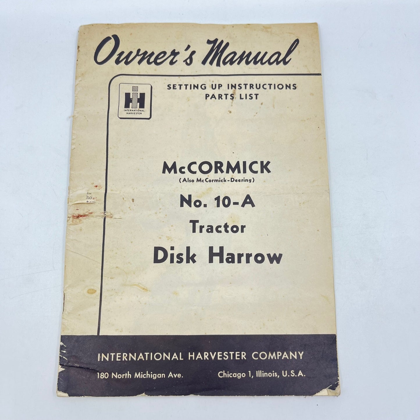 1951 McCormick Deering No. 10-A Tractor Disk Harrow Owners Manual IH L4-5