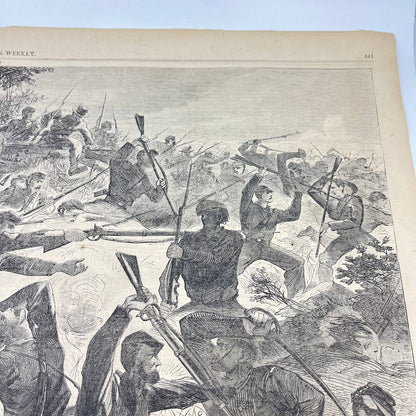 1862 Civil War Harper’s Weekly Engraving Print Union Bayonet Charge FL1