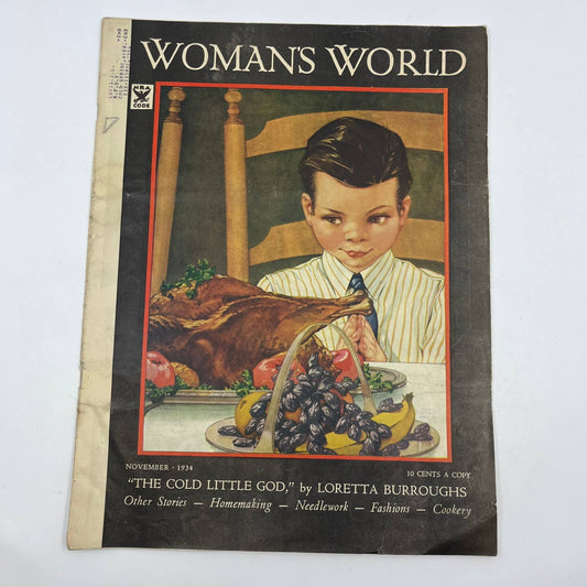 1934 Nov Women's World Magazine Miriam Story Hurford Art Thanksgiving TI4