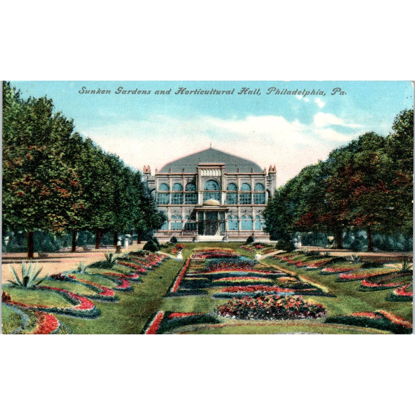 Antique Postcard Sunken Gardens and Horticultural Hall Philadelphia PA TD9-P1
