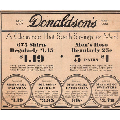 1935 MPLS Journal Newspaper Ad Donaldson's Department Store Men's Shop FL5-2