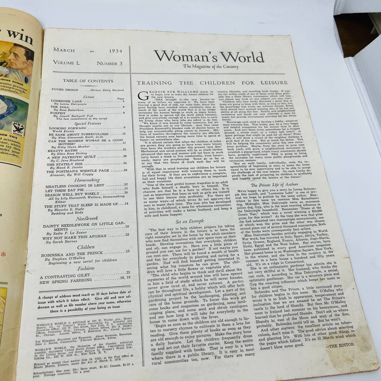 WOMAN'S WORLD Magazine March 1934 Tuberculosis Meatless Cooking Pie Recipes BA4