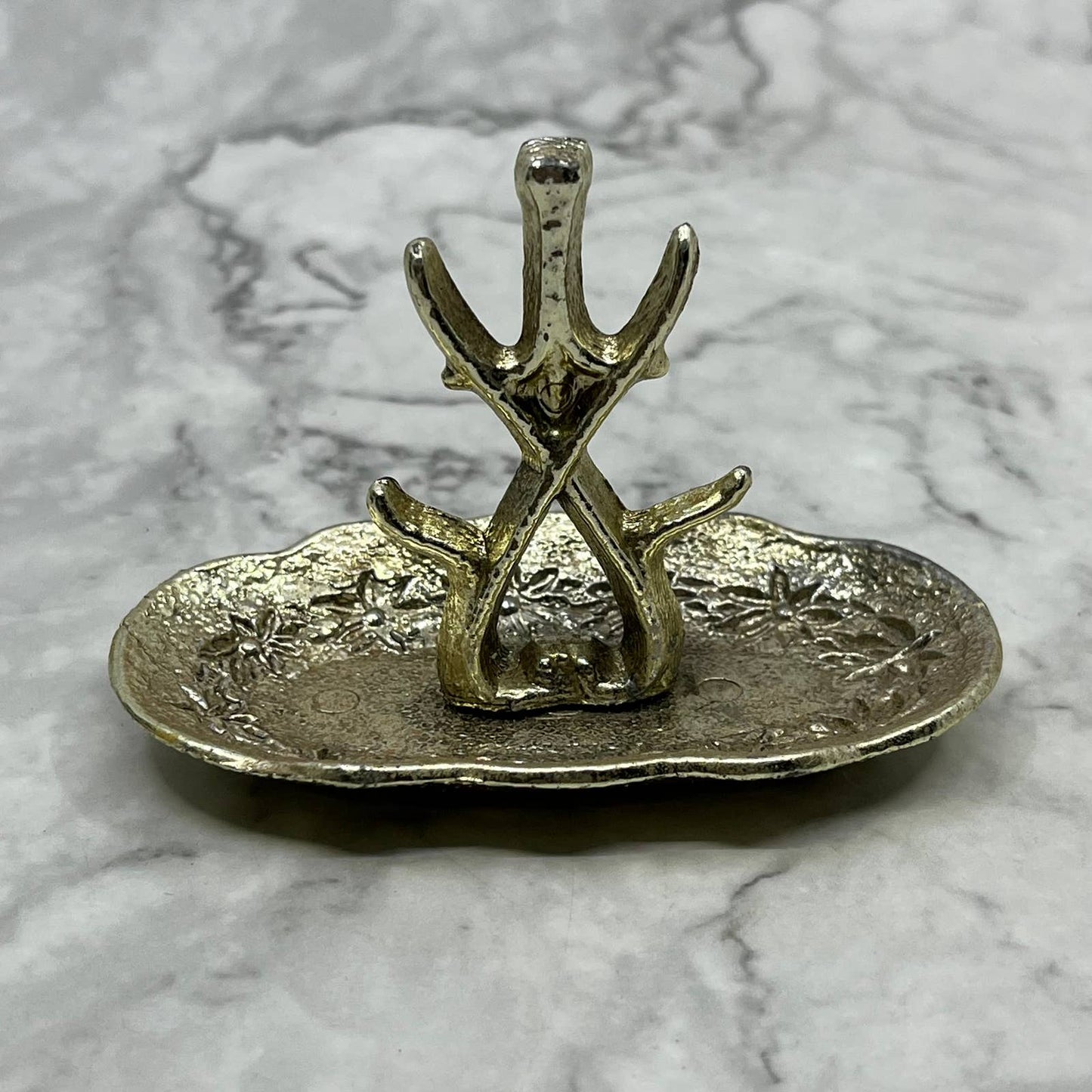 Vintage 1960's Sliver Tone Ring Holder, Jewelry Trinket Dish TB5