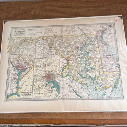 Antique 1897 The Century Atlas Map of Maryland & Delaware Engraved 12.5x17 FL5