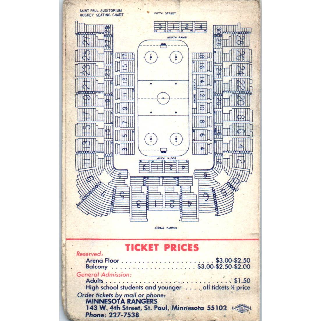 St. Paul Rangers Hockey Home Game Schedule 1965-66 Season Schmidt TK1-P3