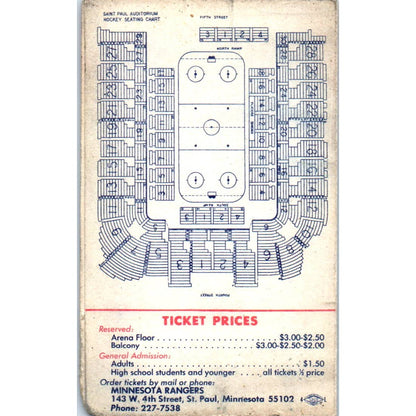 St. Paul Rangers Hockey Home Game Schedule 1965-66 Season Schmidt TK1-P3