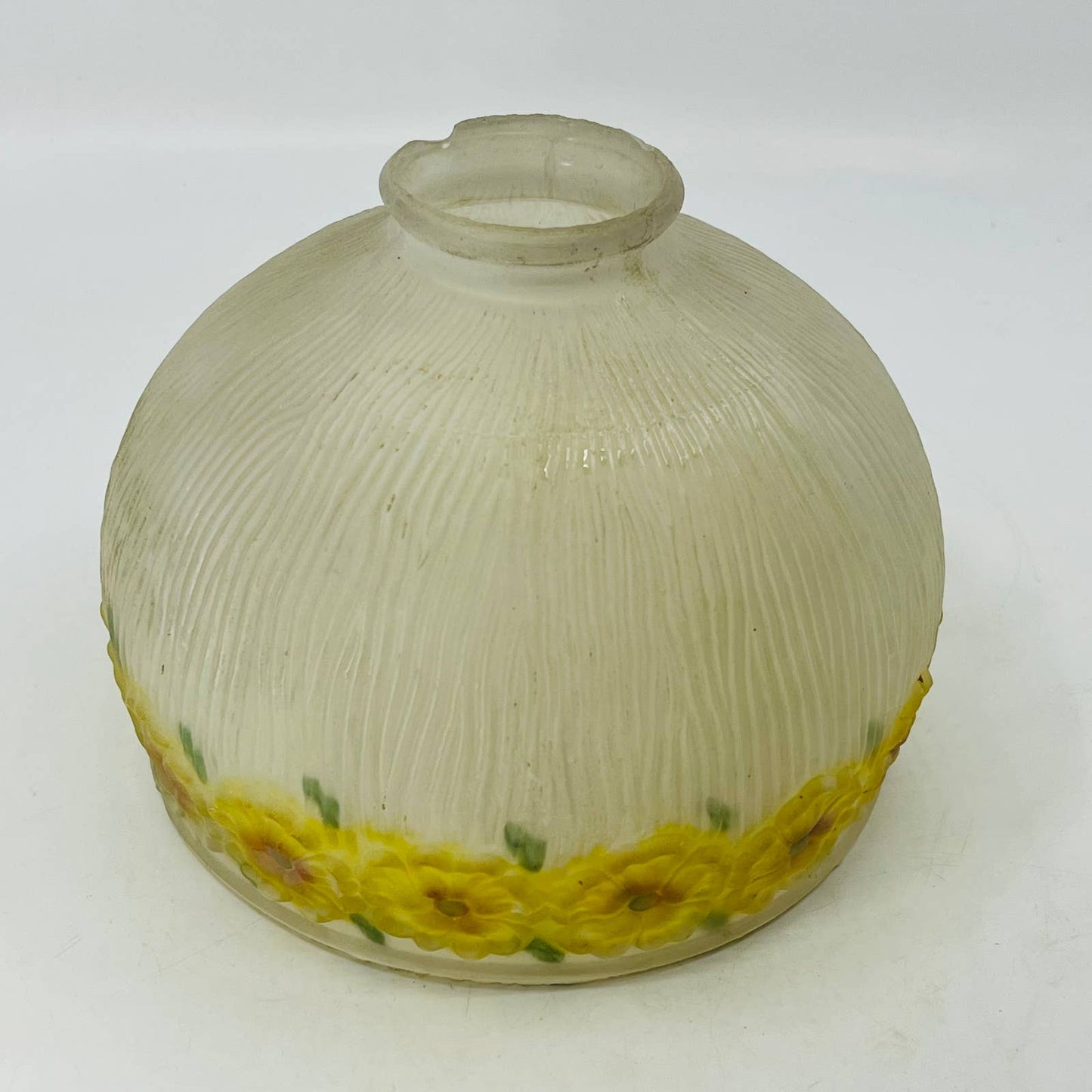 Vintage Frosted Ripple Yellow Floral Pattern Glass Lamp Shade TC7