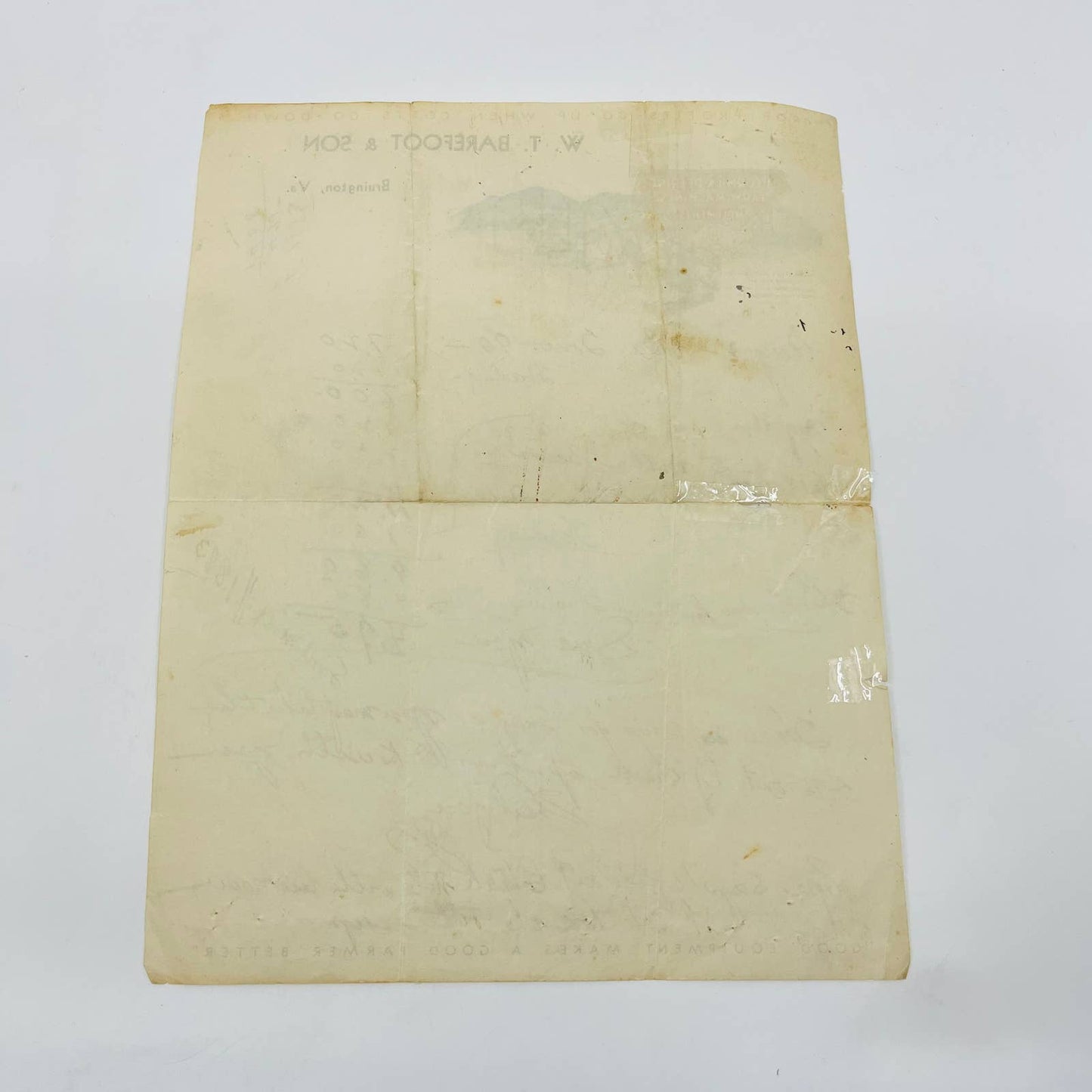 Antique Letterhead W.T. Barefoot & Son Bruington VA McCormick Deering AA5