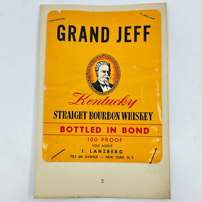 Grand Jeff Bourbon Whiskey Label I.  Lanzberg 703 6th Avenue New York NY