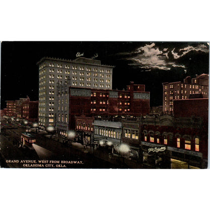 Grand Avenue West From Broadway Oklahoma City OK Original Postcard TK1-24