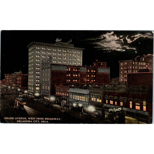 Grand Avenue West From Broadway Oklahoma City OK Original Postcard TK1-24