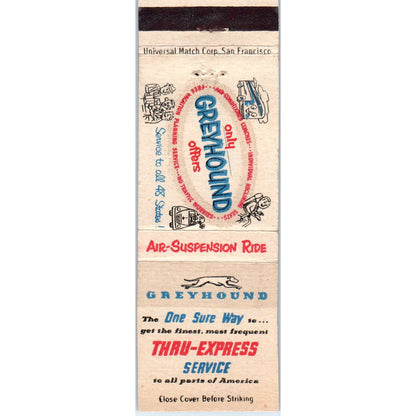 Greyhound Bus Thru-Express Service 1950s Advertising Matchbook Cover MM9-2