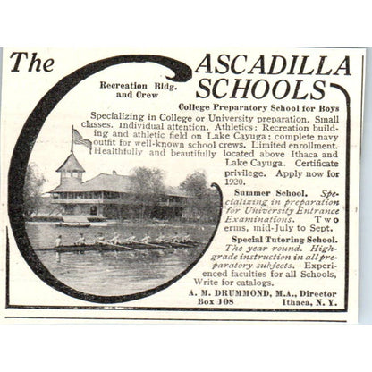 c1920 Harper's Ad - The Cascadilla Schools for Boys A.M. Drummond Ithaca EA3-1