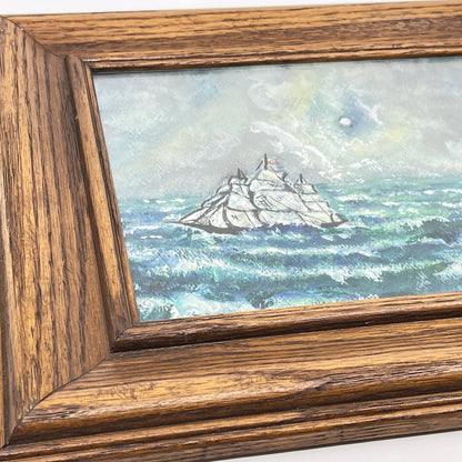 Vtg Original Nautical Artwork Painting Clipper Ship F.M. Shepherd 12 x 14” TE7