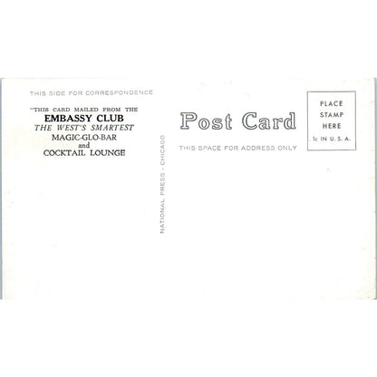 The Embassy Club Cocktail Lounge Interior Denver CO Original Postcard P1-11