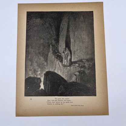 Original 1880s Gustave Dore Engraving Dante spirits Swathed in fire FL4