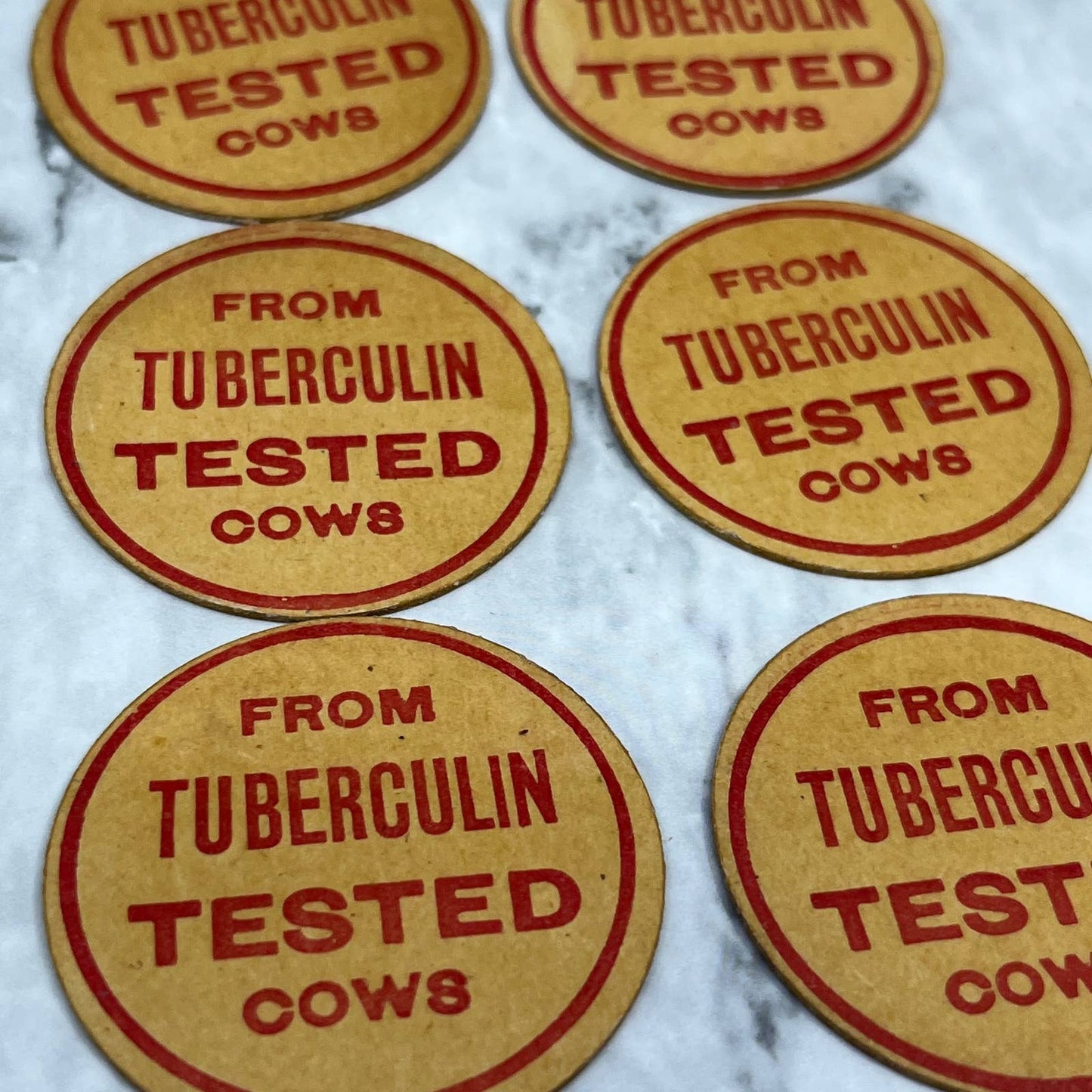 Antique Original Milk Bottle Cap Set of 8 From Tuberculin Tested Cows SA2