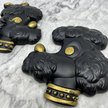 1970s MCM Miller Studio Black & Gold Poodles Wall Hangings Chalkware TH1-1