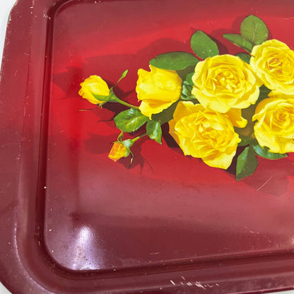 Vintage Toleware Red Metal Tray Yellow Rose Flowers 11x14" Set Of 3 TI4