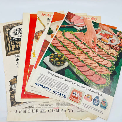 1940-60 Set of 8 Processed Meat Related Original Print Ads TA8