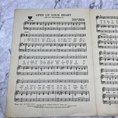 Open Up Your Heart VTG 1953 Sheet Music Sue Ann Stuart Hamblen TI1