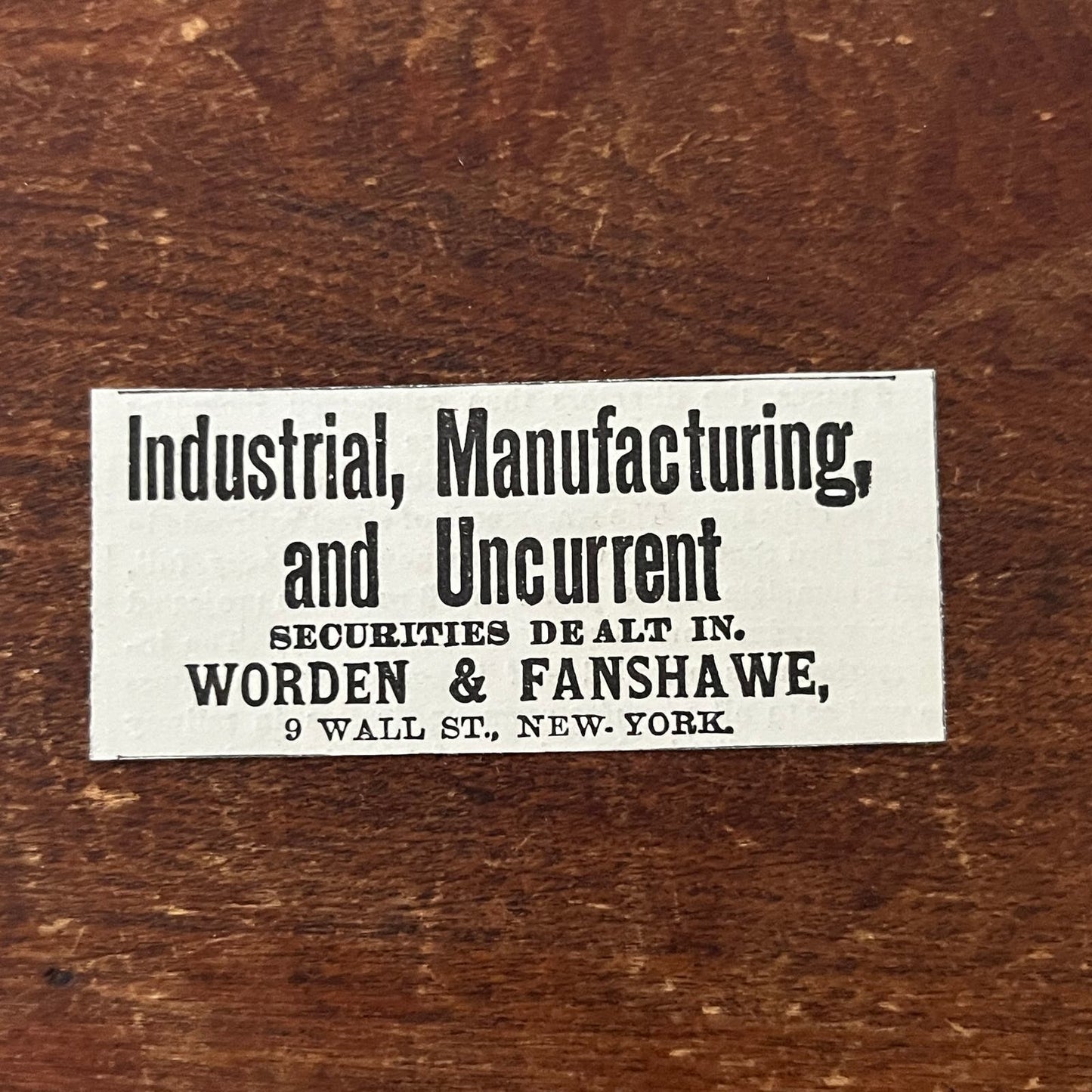 Industrial Securities Worden & Fanshawe Wall St. Original Advertisement AD8-P28