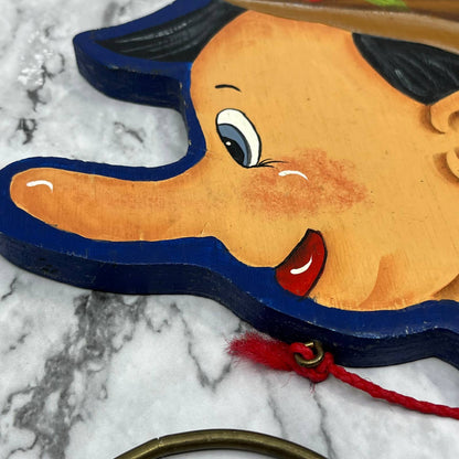 1930s RARE Disney Pinocchio Handmade Solid Wood Painted Ring Toss Toy ~9x6 TJ6