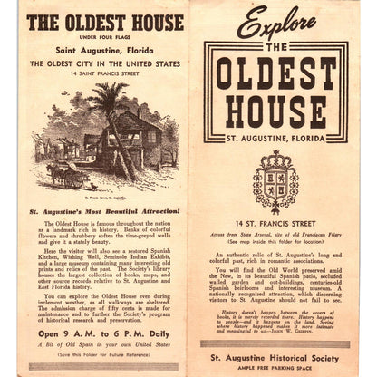 Vintage Explore the Oldest House - St. Augustine Florida Travel Brochure SE3-3