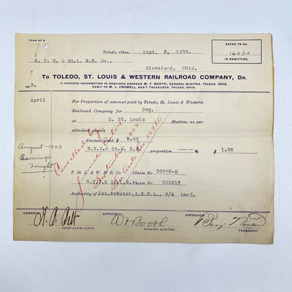 1903 Toledo, St. Louis & Western Railroad RR Receipt Letterhead 16434 AA9