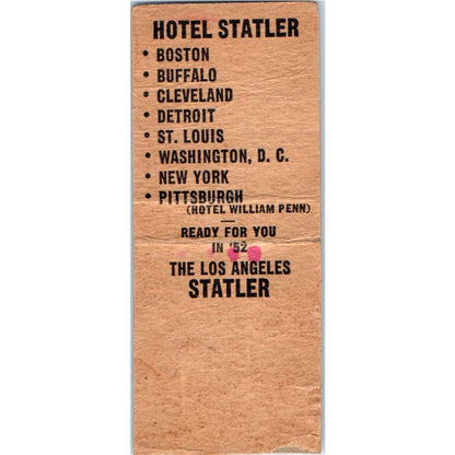 1952 The Los Angeles Statler Hotel Advertising Matchbook Cover SA9-M6