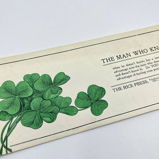 1910s Blotter Card The Rice Press Clover Shamrock Flint MI SC8