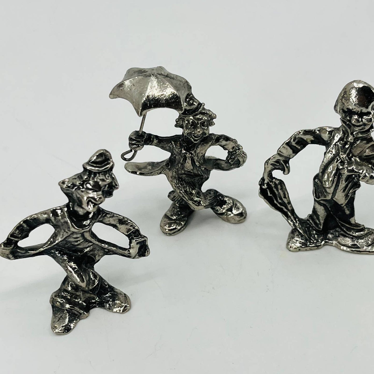 VTG Circus Clown Hobo Pewter Figurine Metal Collectible Curio 2” Set of 3 SB1