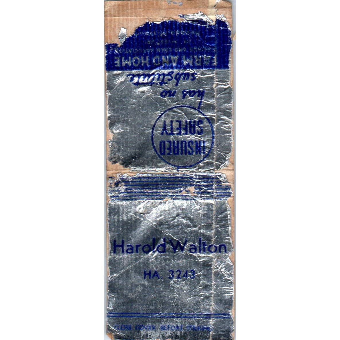 Harold Walton Farm and Home Nevada MO Advertising Matchbook Cover SA9-M3