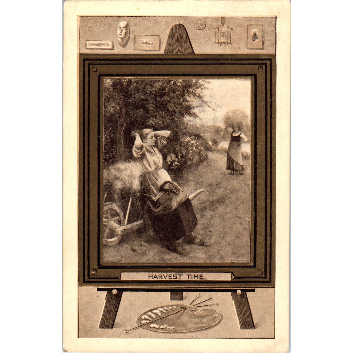 Harvest Time Easel Painting 1912 Original Postcard TJ9-P2