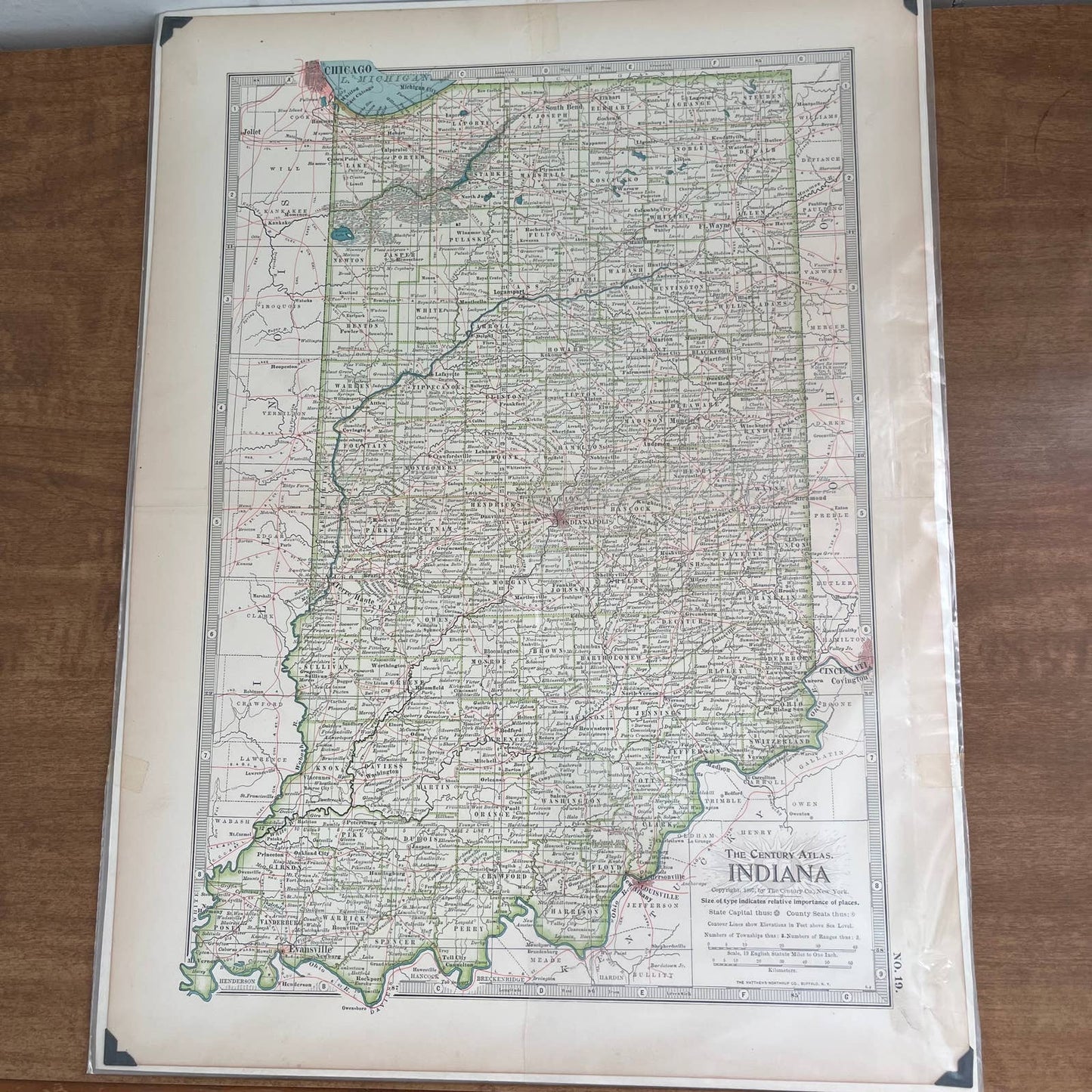 Antique 1897 The Century Atlas Map of Indiana USA Color Engraved 12.5 x 17” FL5