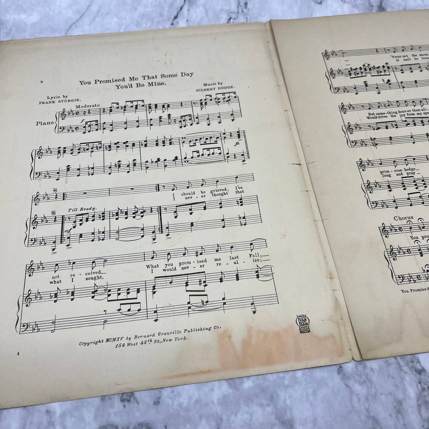 1915 You Promised Me Someday That You'd Be Mine Sheet Music Granville TJ4