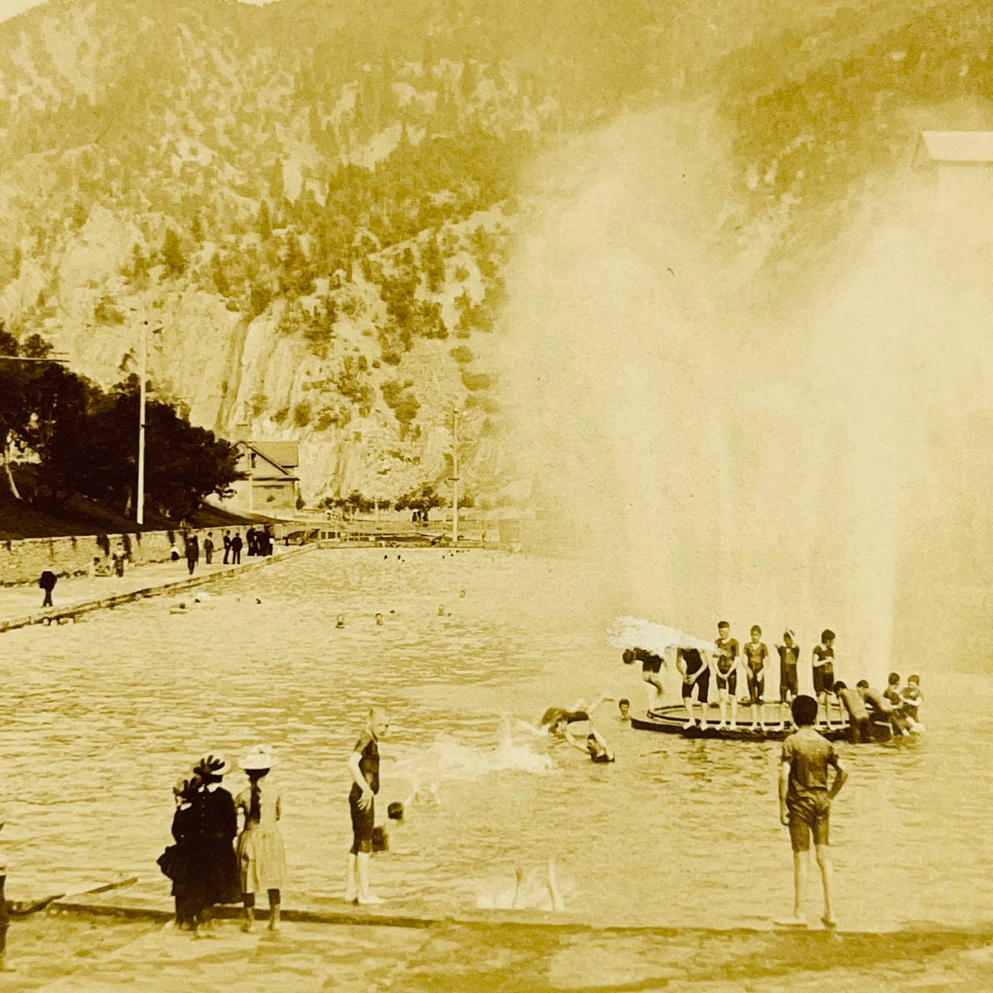 1890 Stereoview Card GLENWOOD SPRINGS COLORADO Young Boys Swimming 5623