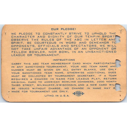 1949 American Bowling Congress Milwaukee Membership Card Eagles 825 SE5-22