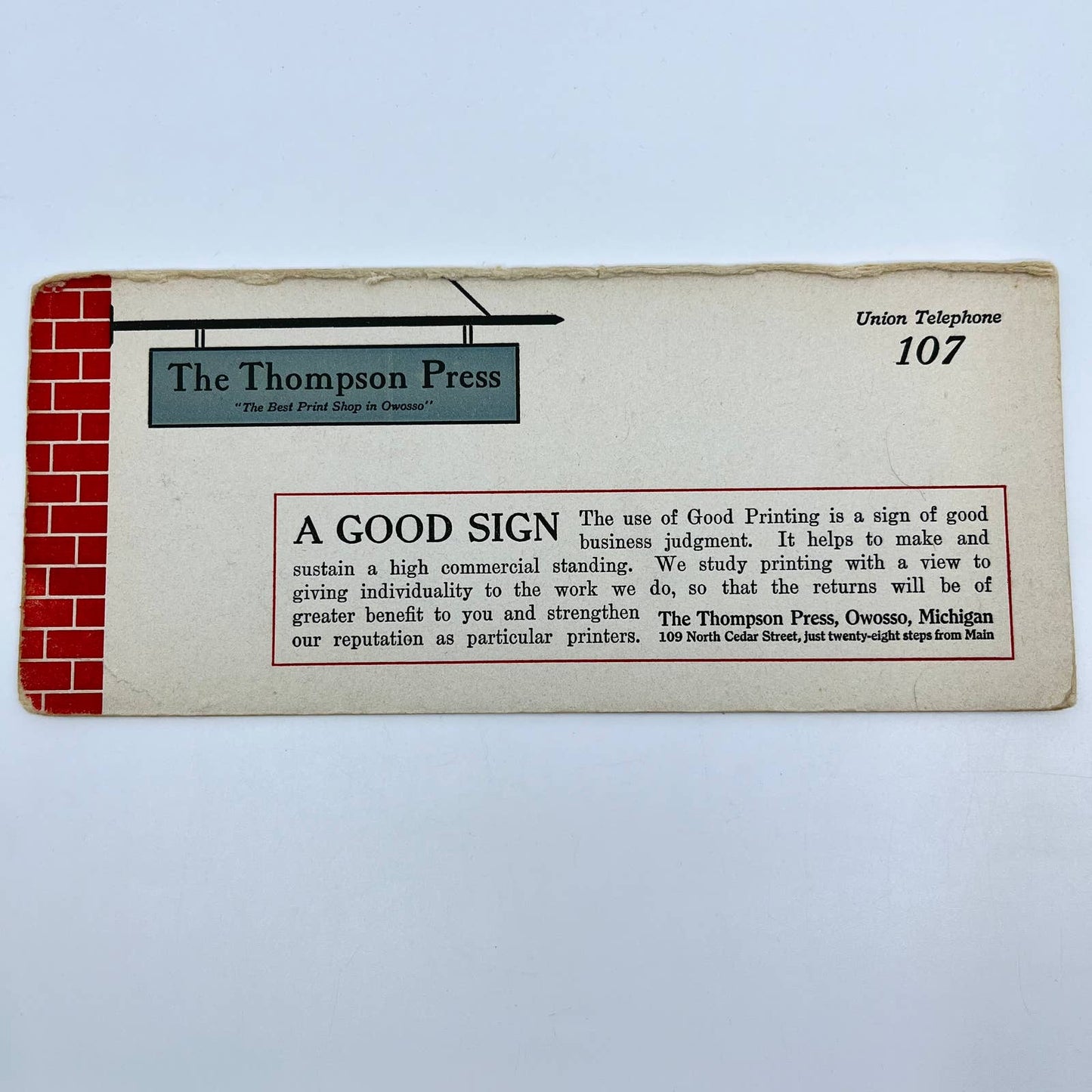 1910s Blotter Card “A Good Sign” The Thompson Press Printing Owosso MI TE4