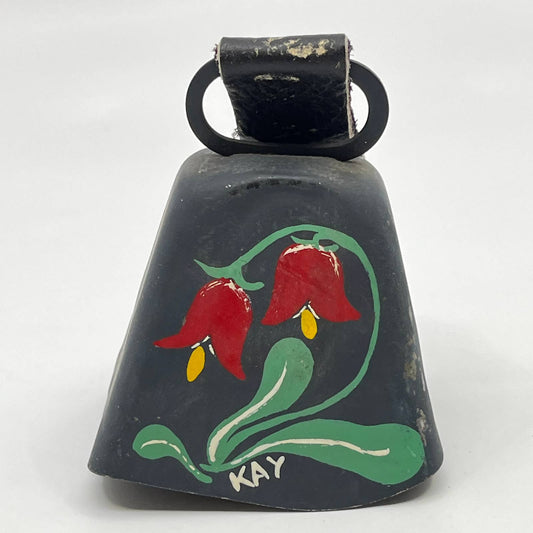 Vintage Pennsylvania Dutch Folk Art Hand Painted Cowbell Floral Tulips KAY TG2-8