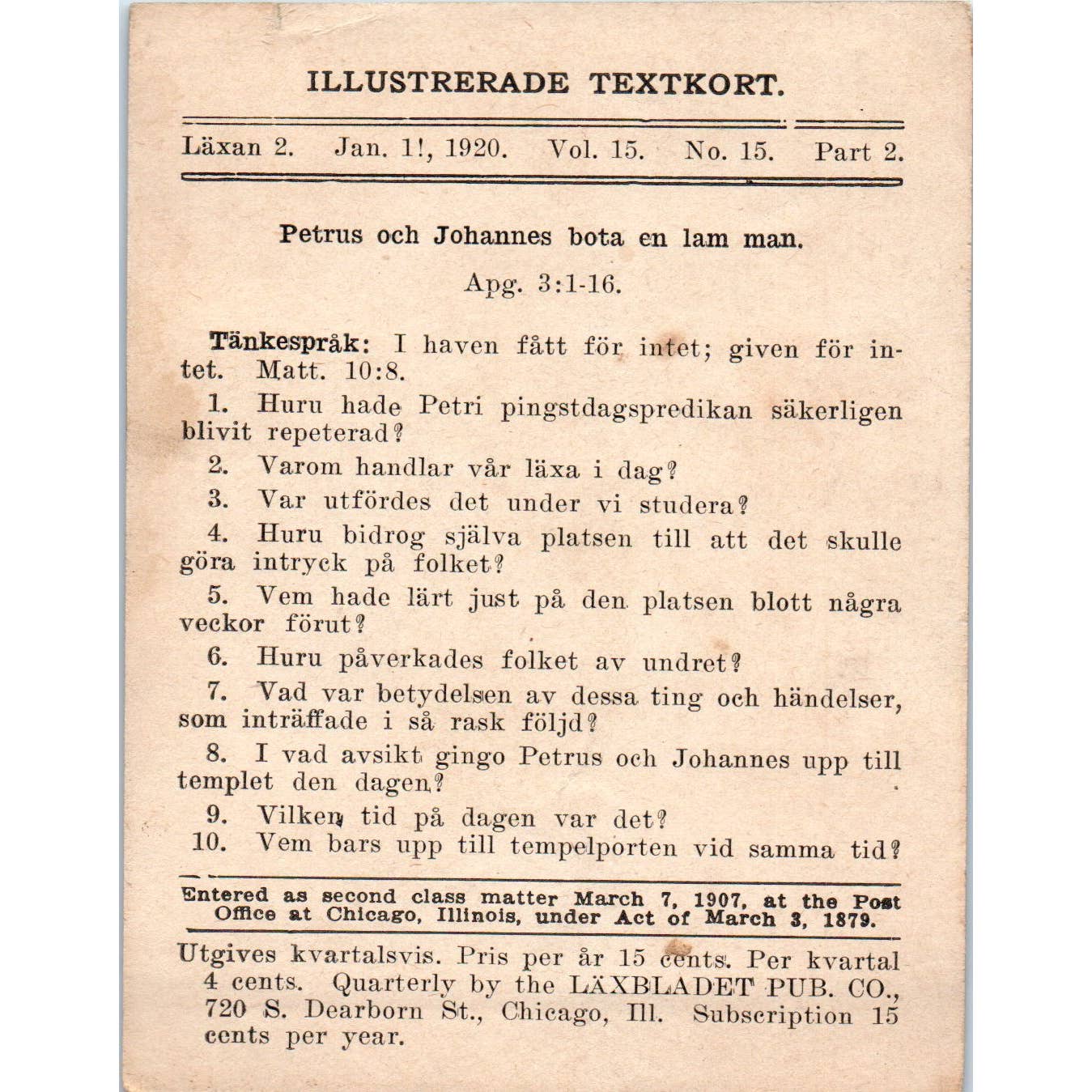 1920 Christian GERMAN Lesson Card Jesus Lets Us Help Him To Bless Others SE5