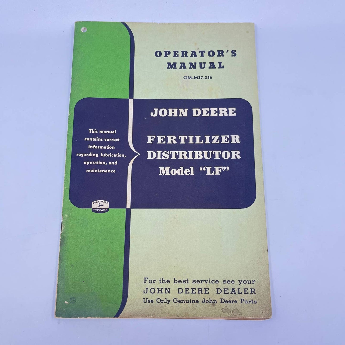 Original 50s John Deere Fertilizer Distributor Model LF Operator's Manual TC6