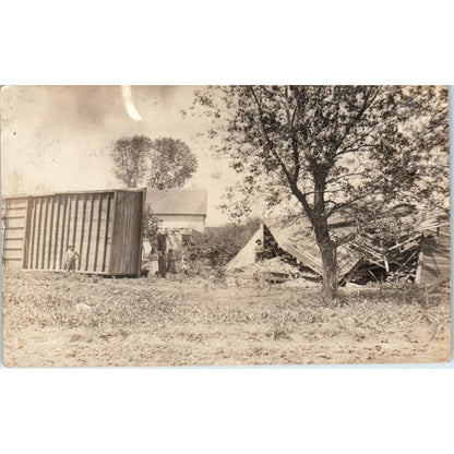 Antique Postcard RPPC Farmers Outside Collapsed Building in Nebraska SE8