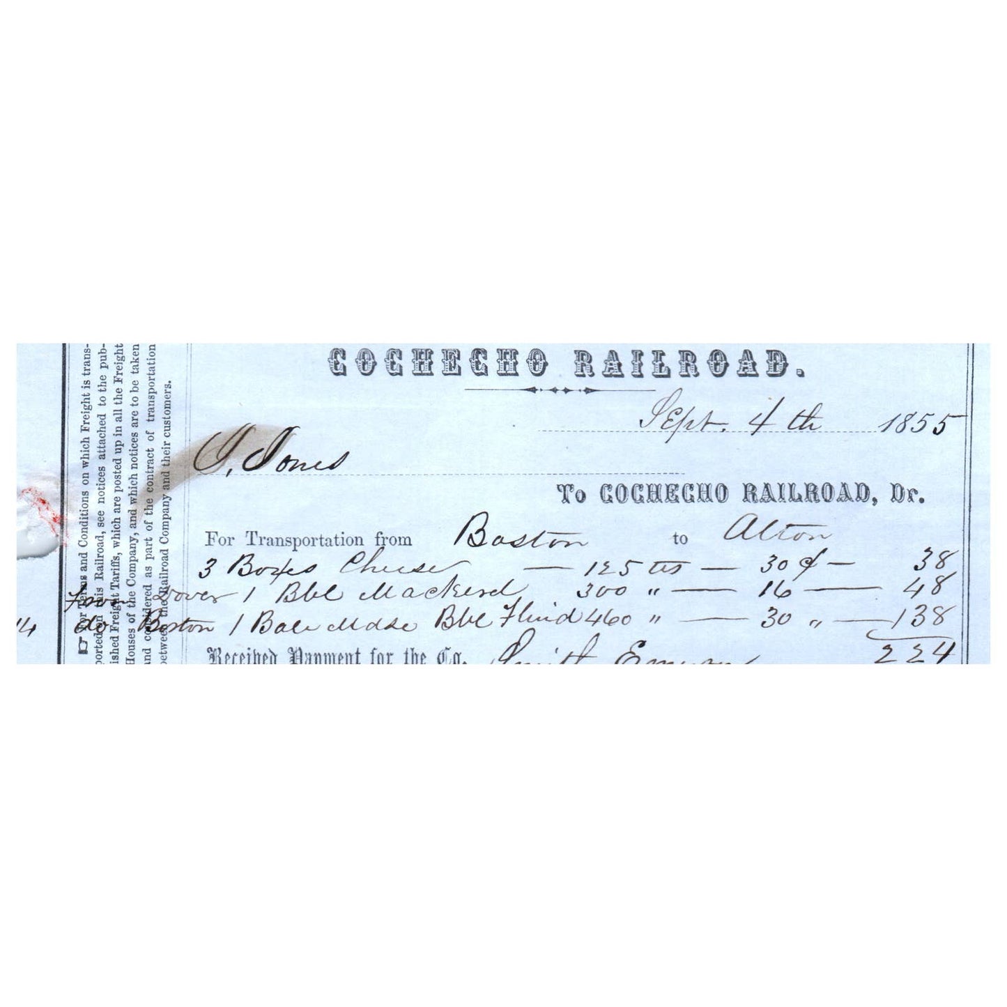 1855 ORIGINAL Cochecho Railroad Bank Check Dover NH SE4