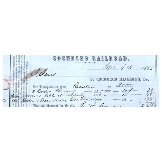 1855 ORIGINAL Cochecho Railroad Bank Check Dover NH SE4